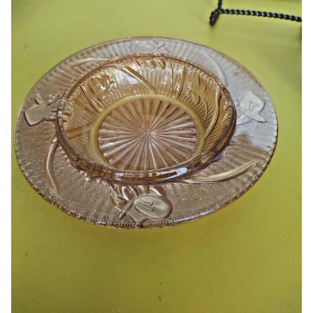 Vintage Jeannette Iris & Herringbone Butter Dish Bottom Marigold Carnival Glass